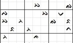 Sudoku using nine letters of the Bugis or Lontara alphabet, courtesy of the British Library Bugis sudoku