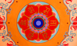 Mantra in Ranjana on ceiling of Buddhist Temple Mantra in Ranjana