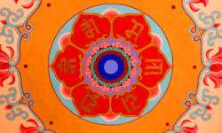 Mantra in Ranjana on ceiling of Buddhist Temple Mantra in Ranjana