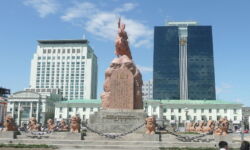 Mongolian Script on the Monument to Sukhbaatar in Ulaanbaatar, 1946 Monument to Sukhbaatar in Ulaanbaatar